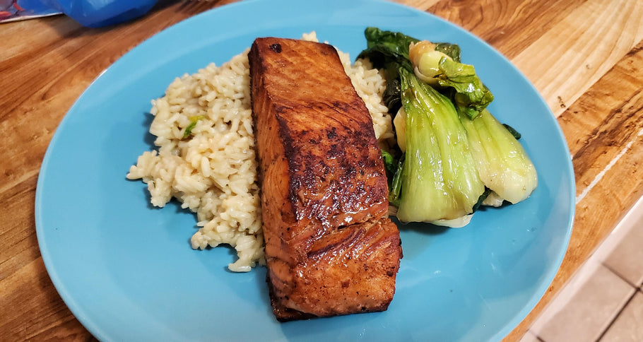 Asian Inspired Salmon with Stir Fried Garlic Lemon Yu Choy Sum